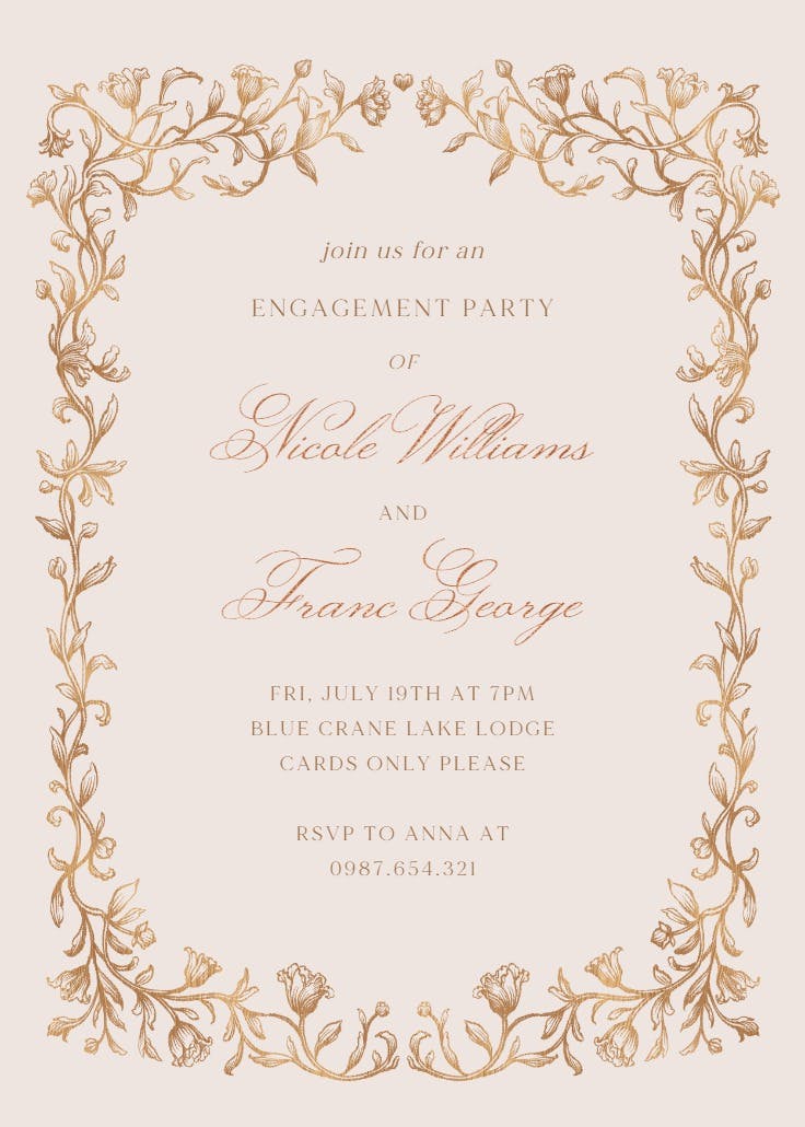 Etched deco - engagement party invitation